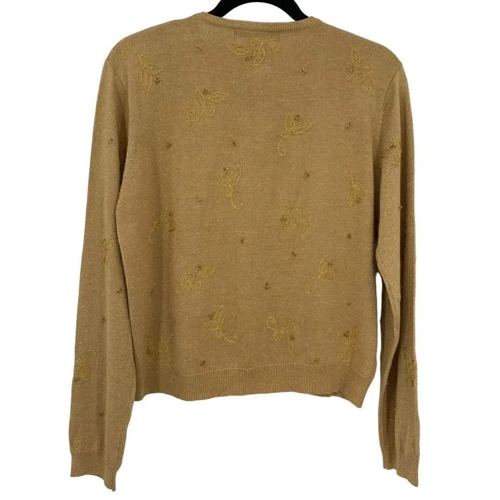 Main‎ Line By Eagles Eye Silk Blend Beaded Mistletoe Cardigan Sweater NWT Gold